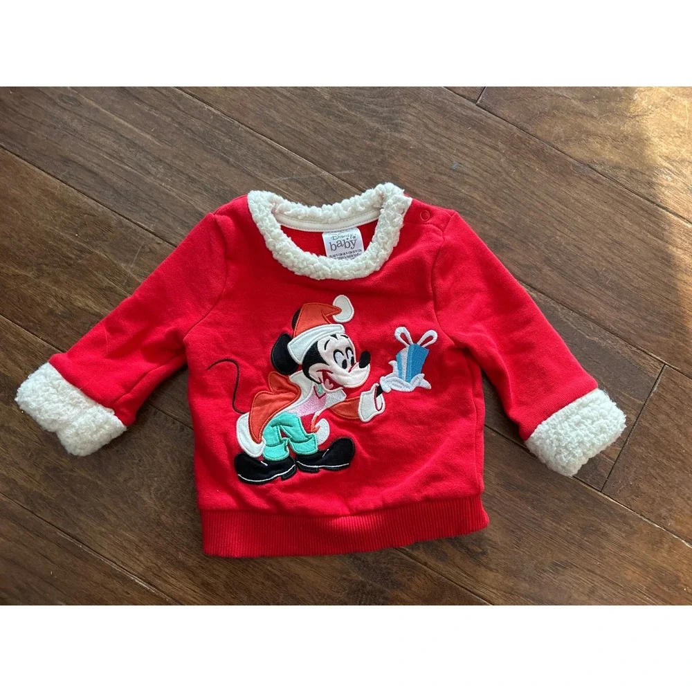 Disney Baby Mickey Mouse Christmas Pajamas Set‎ Red Santa Outfit 9 12 Months
